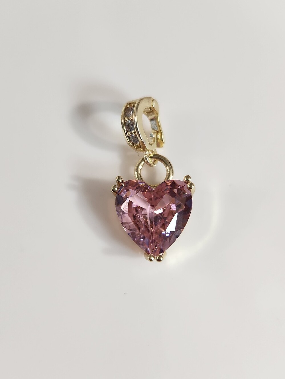 Clip On Zirconia Pink Heart Charm